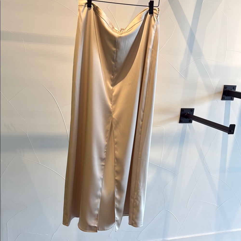Astr Midi Skirt in Champagne Satin
